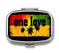 Words One Love and Palm Trees Silhouette Pill Box 2 Compartment Portable Medicine Pill Case Travel Pill Organizer for Pocket Purse