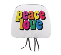 Words Peace Love in Colorful Bold Letters Printed Car Headrest Cover,2 Pieces, Elastic Comfort Head Rest Cover for Women Men, Universal Fits Most Cars Van SUV Truck, Car Interior Decor Accessories