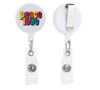 Words Peace Love in Colorful Bold Letters Retractable Badge Holder Reel Clip ID Card Holder for Doctor Nurse Student Office Worker