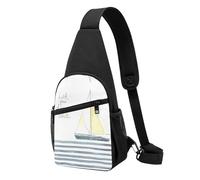 Words Stripes Yacht Casual Sling Bag Crossbody Shoulder Pack,Durable Polyester Chest Bag with Multiple Pockets and Key Holder,Adjustable Strap for Men Women