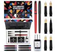 Wordsworth and Black Calligraphy Pen Set - Black - Includes 2 Calligraphy Pens, 18 ML Ink Bottle, 60 Ink Cartridges, A Refill Converter, 1 Medium and 4 Broad Nibs, Brush Pen