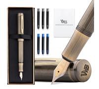 Wordsworth and Black Fountain Pen Mini EDC: Luxury Bronze Heavy Pocket Pen, Medium Nib, 6 Ink Cartridges, Ink Converter, Travel Refillable Writing Pen Gift Set, Men & Women