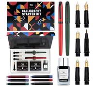 Wordsworth & Black Calligraphy Kit for Beginners, 2 Ink Pens, 5 Nibs, Green
