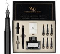 Wordsworth & Black Calligraphy Pen Gift Set, Includes Ink Bottle, 6 Ink Cartridges, A Refill Converter, 6 Replacement Nibs, Journaling, Smooth Writing Pens [All Black]