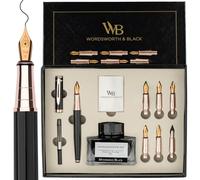 Wordsworth & Black Calligraphy Pen Gift Set, Includes Ink Bottle, 6 Ink Cartridges, A Refill Converter, 6 Replacement Nibs, Journaling, Smooth Writing Pens [Black Rose Gold]