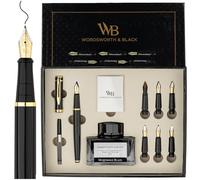 Wordsworth & Black Calligraphy Pen Gift Set, Includes Ink Bottle, 6 Ink Cartridges, A Refill Converter, 6 Replacement Nibs, Journaling, Smooth Writing Pens [Black Gold]