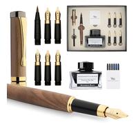 Wordsworth & Black Calligraphy Pen Gift Set, Includes Ink Bottle, 6 Ink Cartridges, Ink Refill Converter, 6 Replacement Nibs, Luxury Bamboo, Journaling, Smooth Writing Pens [Brown Wood]