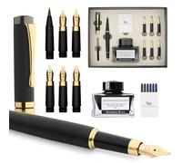Wordsworth & Black Calligraphy Pen Gift Set, Includes Ink Bottle, 6 Ink Cartridges, Ink Refill Converter, 6 Replacement Nibs, Luxury Bamboo, Journaling, Smooth Writing Pens [Black Wood]