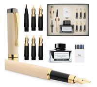 Wordsworth & Black Calligraphy Pen Gift Set, Includes Ink Bottle, 6 Ink Cartridges, Ink Refill Converter, 6 Replacement Nibs, Luxury Bamboo, Journaling, Smooth Writing Pens [Maple Wood]