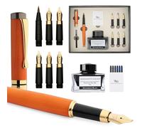 Wordsworth & Black Calligraphy Pen Gift Set, Includes Ink Bottle, 6 Ink Cartridges, Ink Refill Converter, 6 Replacement Nibs, Luxury Bamboo, Journaling, Smooth Writing Pens [Cherry Wood]