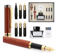 Wordsworth & Black Calligraphy Pen Gift Set, Includes Ink Bottle, 6 Ink Cartridges, Ink Refill Converter, 6 Replacement Nibs, Luxury Bamboo, Journaling, Smooth Writing Pens [Rosewood]