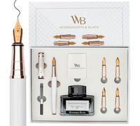 Wordsworth & Black Fountain Pen Gift Set, Includes Ink Bottle, 6 Ink Cartridges, A Refill Converter, 4 Replacement Nibs, Journaling, Calligraphy, Smooth Writing Pens [White Rose Gold]