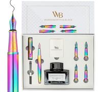 Wordsworth & Black Fountain Pen Gift Set, Includes Ink Bottle, 6 Ink Cartridges, A Refill Converter, 4 Replacement Nibs, Journaling, Calligraphy, Smooth Writing Pens [Rainbow]