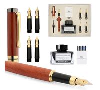Wordsworth & Black Fountain Pen Gift Set, Includes Ink Bottle, 6 Ink Cartridges, Ink Refill Converter, 4 Replacement Nibs, Luxury Bamboo, Journaling, Calligraphy, Smooth Writing Pens [ Rosewood]