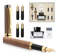 Wordsworth & Black Fountain Pen Gift Set, Includes Ink Bottle, 6 Ink Cartridges, Ink Refill Converter, 4 Replacement Nibs, Luxury Bamboo, Journaling, Calligraphy, Smooth Writing Pens [Brown Wood]