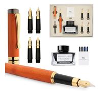 Wordsworth & Black Fountain Pen Gift Set, Includes Ink Bottle, 6 Ink Cartridges, Ink Refill Converter, 4 Replacement Nibs, Luxury Bamboo, Journaling, Calligraphy, Smooth Writing Pens [Cherry Wood]