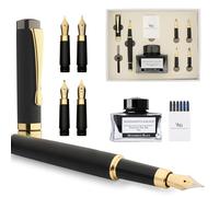 Wordsworth & Black Fountain Pen Gift Set, Includes Ink Bottle, 6 Ink Cartridges, Ink Refill Converter, 4 Replacement Nibs, Luxury Bamboo, Journaling, Calligraphy, Smooth Writing Pens [Black Wood]
