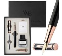 Wordsworth & Black Fountain Pen Gift Set,Medium & Extra Fine Nib,Black Rose | Cartridge Pen, For Men & Women, Brass Body, 18K German Iridium, Ink Bottle + 6 Cartridges, Converter, Writing & Calligraphy