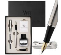 Wordsworth & Black Fountain Pen Gift Set, Medium & Extra Fine Nib, Silver