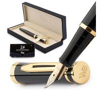 Wordsworth & Black Fountain Pen Set, 18K Gilded Bent Nib, Includes 24 Pack Ink Cartridges, Ink Refill Converter & Gift Box, Gold Finish, Calligraphy, [Black Gold], Perfect for Men & Women