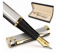 Wordsworth & Black Fountain Pen Set, 18K Gilded Extra Fine Nib, Includes 06 Pack Ink Cartridges, Ink Refill Converter & Gift Box,[Silver Gold], Perfect for Men and Women