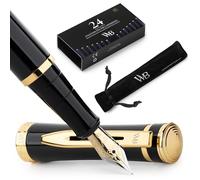 Wordsworth & Black Fountain Pen Set, 18K Gilded Extra Fine Nib, Includes 24 Pack Ink Cartridges, Ink Refill Converter & Gift Pouch, Gold Finish, Calligraphy, [Black Gold], Perfect for Men & Women