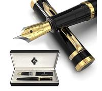 Wordsworth & Black Fountain Pen Set, 18K Gilded Medium and Extra Fine Nibs, 6 Ink Cartridges and Refill Converter, Gift Case, Smooth Writing Pens [Black Gold], Perfect for Men and Women