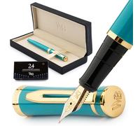 Wordsworth & Black Fountain Pen Set, 18K Gilded Medium Nib, Includes 24 Pack Ink Cartridges, Ink Refill Converter & Gift Box, Gold Finish, Calligraphy, [Turquoise Gold], Perfect for Men & Women
