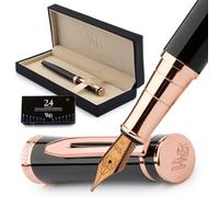 Wordsworth & Black Fountain Pen Set, 18K Gilded Medium Nib, Includes 24 Pack Ink Cartridges, Ink Refill Converter & Gift Box, Gold Finish, Calligraphy, [Black Rose Gold], Perfect for Men & Women
