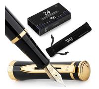 Wordsworth & Black Fountain Pen Set, 18K Gilded Medium Nib, Includes 24 Pack Ink Cartridges, Ink Refill Converter & Gift Pouch, Gold Finish, Calligraphy, [Black Gold], Perfect for Men & Women