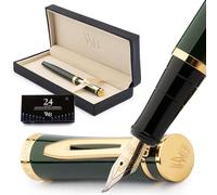 Wordsworth & Black Fountain Pen Set, Bent Nib, Includes 24 Pack Ink Cartridges, Ink Refill Converter & Gift Box, Calligraphy, [Racing Green], Perfect for Men & Women