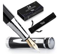 Wordsworth & Black Fountain Pen Set for Writing,Extra Fine Nib,Black Chrome | Gift for Men & Women, Brass Body, German Iridium, Calligraphy, Converter + 24 Ink Cartridges, Refillable, Cartridge Pen