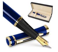 Wordsworth & Black Fountain Pen Set for Writing, Extra Fine Nib, Blue | Gift for Men & Women, Brass Body, 18K German Iridium, Calligraphy, Converter + 24 Ink Cartridges, Refillable, Cartridge Pen