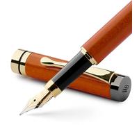 Wordsworth & Black Fountain Pen Set, Luxury Bamboo Wood - Fine Nib, Gift Case; Includes 6 Ink Cartridges, Ink Refill Converter -Journaling, Calligraphy; Drawing, Smooth Writing [Cherry Wood]