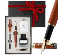 Wordsworth & Black Fountain Pen Set, Luxury Bamboo Wood - Medium Nib, Extra Fine Nib, Gift Case; 25ML Black Ink Bottle, 6 Ink Cartridges, Refill Converter - Calligraphy, Writing [Rosewood]