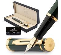 Wordsworth & Black Fountain Pen Set, Medium Nib, Includes 24 Ink Cartridges and Ink Refill Converter, Gift Case, Journaling, Calligraphy, Smooth Writing Pens [Racing Green], Perfect for Men and Women