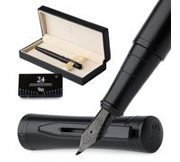 Wordsworth & Black Luxury Fountain Pen Set for Writing, Bent Nib, All Black | Gift for Men & Women, Brass Body, German Iridium, Calligraphy, Converter + 24 Ink Cartridges, Refillable, Cartridge Pen