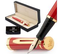 Wordsworth & Black Luxury Fountain Pen Set for Writing, Bent Nib, Red