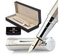 Wordsworth & Black Luxury Fountain Pen Set for Writing, Broad Nib, Silver