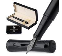 Wordsworth & Black Luxury Fountain Pen Set for Writing, Fine Nib, All Black | Gift for Men & Women, Brass Body, German Iridium, Calligraphy, Converter + 24 Ink Cartridges, Refillable, Cartridge Pen
