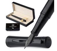 Wordsworth & Black Luxury Fountain Pen Set for Writing, Medium Nib, Black | Gift for Men & Women, Brass Body, German Iridium, Calligraphy, Converter + 24 Ink Cartridges, Refillable, Cartridge Pen