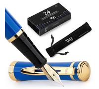 Wordsworth & Black Luxury Fountain Pen Set for Writing, Medium Nib, Blue | Gift for Men & Women, Brass Body, 18K German Iridium, Calligraphy, Converter + 24 Ink Cartridges, Refillable, Cartridge Pen
