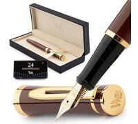 Wordsworth & Black Luxury Fountain Pen Set for Writing, Medium Nib, Brown | Gift for Men & Women, Brass Body, 18K German Iridium, Calligraphy, Converter + 24 Ink Cartridges, Refillable, Cartridge Pen