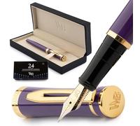 Wordsworth & Black Luxury Fountain Pen Set for Writing, Medium Nib, Purple | Gift for Men & Women, Brass Body, 18K German Iridium, Calligraphy, Converter + 24 Ink Cartridges, Refillable, Cartridge Pen