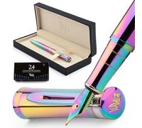 Wordsworth & Black Luxury Fountain Pen Set for Writing, Medium Nib, Rainbow | Gift for Men & Women, Brass Body, 18K German Iridium, Calligraphy, Converter + 24 Ink Cartridges, Refillable, Cartridge Pen