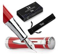 Wordsworth & Black Luxury Fountain Pen Set for Writing, Medium Nib, Red