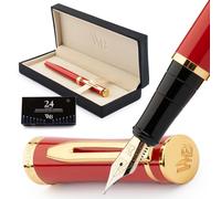 Wordsworth & Black Luxury Fountain Pen Set for Writing, Medium Nib, Red