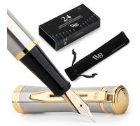 Wordsworth & Black Luxury Fountain Pen Set for Writing, Medium Nib, Silver | Gift for Men & Women, Brass Body, 18K German Iridium, Calligraphy, Converter + 24 Ink Cartridges, Refillable, Cartridge Pen