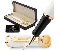 Wordsworth & Black Luxury Fountain Pen Set for Writing, Medium Nib, White