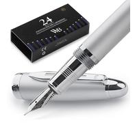Wordsworth & Black Majesti Fountain Pen-(Silver), Luxury Case, 24K Gold Finish; 18K Gilded Medium Nib- Ink Cartridges, Refillable Ink Converter-Calligraphy Pen-Best Business Gift Set for Men & Women